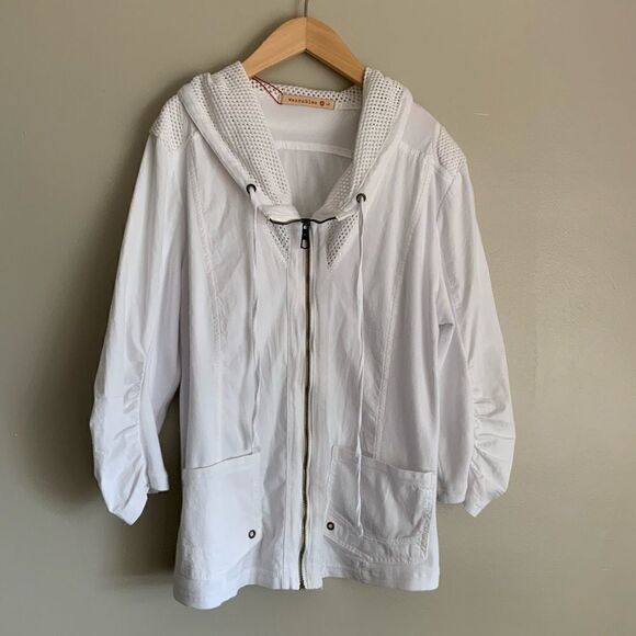 XCVI Cotton White 3/4 Sleeve Women’s Hooded Jacket - Picture 5 of 9